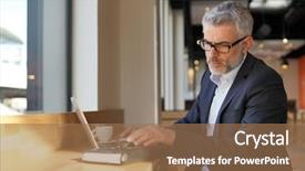  Presentation with waiting - Cool new theme with businessman working with computer waiting backdrop and a coral colored foreground