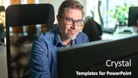  Presentation with business office desk - PPT layouts having businessman-working-with-computer background and a black colored foreground