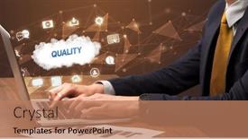  Presentation with laptop - PPT theme consisting of businessman-working-with-laptop-concept background and a coral colored foreground