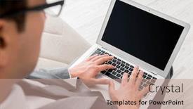  Presentation with laptop - Presentation theme consisting of businessman-working-with-laptop background and a coral colored foreground