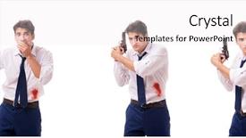  Presentation with wounded - Presentation theme enhanced with businessman wounded in gun fight background and a light gray colored foreground
