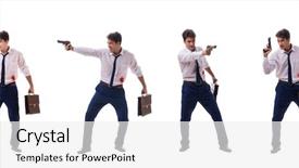  Presentation with fight - Audience pleasing slide deck consisting of businessman wounded in gun fight backdrop and a white colored foreground