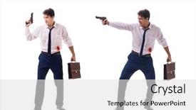  Presentation with wound - Amazing theme having businessman wounded in gun fight backdrop and a light gray colored foreground