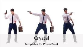  Presentation with wounded - Theme having businessman wounded in gun fight background and a white colored foreground