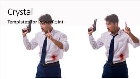  Presentation with wounded - Cool new slides with businessman wounded in gun fight backdrop and a soft green colored foreground
