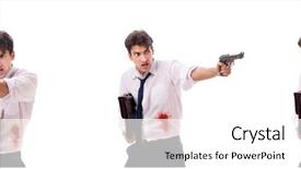  Presentation with fight - Beautiful PPT layouts featuring businessman wounded in gun fight backdrop and a pink colored foreground