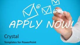  Presentation with now - Theme having businessman writing apply now message background and a cyan colored foreground