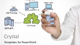  Presentation with cloud computing - Colorful presentation design enhanced with businessman writing cloud computing words on white background backdrop and a white colored foreground