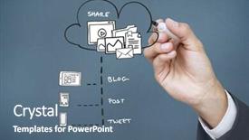  Presentation with doodle - Cool new slide deck with businessman writing doodle against blue backdrop and a ocean colored foreground