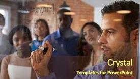  Presentation with ideas - Slide deck having businessman writing ideas on glass background and a tawny brown colored foreground