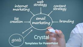  Presentation with blue professional - PPT theme having businessman writing marketing terms background and a ocean colored foreground