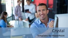  Presentation with flip chart - Theme enhanced with businessman writing on flip chart background and a teal colored foreground