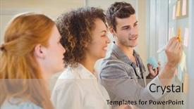  Presentation with looking glass - Amazing presentation design having adhesive note - businessman writing on glass wall backdrop and a mint green colored foreground