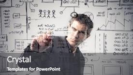  Presentation with statistics - Audience pleasing PPT theme consisting of businessman writing statistics backdrop and a dark gray colored foreground