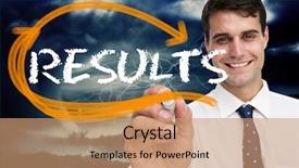  Presentation with tornado - Cool new PPT theme with businessman writing the word results backdrop and a coral colored foreground