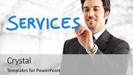  Presentation with writing - Amazing slide deck having develop project - handsome businessman writing the word backdrop and a  colored foreground