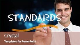  Presentation with writing - Slides enhanced with businessman writing the word standards background and a coral colored foreground