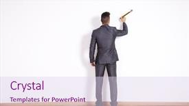  Presentation with about writing - Audience pleasing PPT theme consisting of businessman writing with a giant backdrop and a sky blue colored foreground