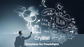  Presentation with strategy - PPT layouts enhanced with businessman writing with marker strategy background and a  colored foreground