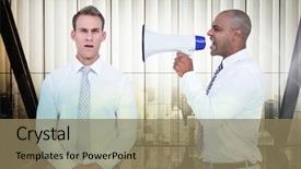  Presentation with yelling - Amazing presentation theme having businessman yelling with a megaphone backdrop and a  colored foreground