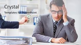  Presentation with bribe - Slide set enhanced with businessmanbeing offered bribe for breaking background and a lemonade colored foreground