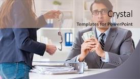  Presentation with bribe - Audience pleasing theme consisting of businessmanbeing offered bribe for breaking backdrop and a coral colored foreground