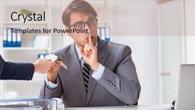  Presentation with bribe - PPT layouts having businessmanbeing offered bribe for breaking background and a coral colored foreground