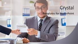  Presentation with bribe - Cool new presentation theme with businessmanbeing offered bribe for breaking backdrop and a coral colored foreground