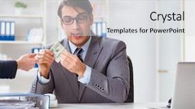  Presentation with bribe - Presentation design with businessmanbeing offered bribe for breaking background and a light gray colored foreground