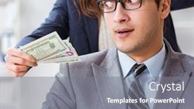  Presentation with bribe - Slide set having businessmanbeing offered bribe for breaking law background and a gray colored foreground