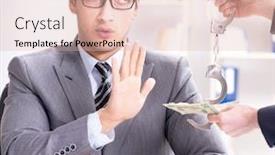  Presentation with bribe - PPT layouts enhanced with businessmanbeing offered bribe for breaking law background and a lemonade colored foreground