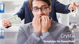 Presentation with bribe - Cool new PPT layouts with businessmanbeing offered bribe for breaking law backdrop and a gray colored foreground