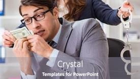 Presentation with bribe - Colorful presentation theme enhanced with businessmanbeing offered bribe for breaking law backdrop and a gray colored foreground