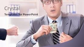  Presentation with bribe - PPT theme with businessmanbeing offered bribe for breaking law background and a lemonade colored foreground