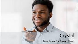  Presentation with recorder - Colorful theme enhanced with businessmanr calling or using voice backdrop and a light gray colored foreground