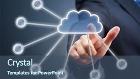  Presentation with cloud computing - PPT theme with businessmans hand pressing cloud icon background and a ocean colored foreground