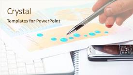 Presentation with financial report - Colorful PPT theme enhanced with businessman's hand showing graph backdrop and a cream colored foreground