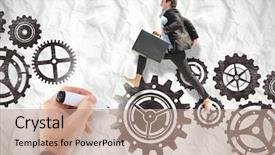  Presentation with page - Cool new PPT theme with businessmans hand writing with marker against crumpled white page backdrop and a coral colored foreground