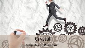  Presentation with page - Audience pleasing presentation design consisting of businessmans hand writing with marker against crumpled white page backdrop and a mint green colored foreground