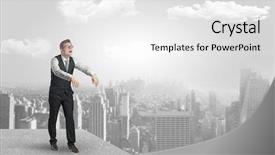  Presentation with businessman standing on mountain top - Colorful slide deck enhanced with businessmans nightmare - zombi elegant businessman backdrop and a white colored foreground