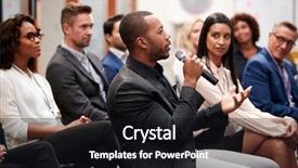  Presentation with conference - PPT layouts featuring businessmen and businesswomen applauding presentation background and a black colored foreground