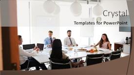  Presentation with meeting - Cool new PPT layouts with businessmen-and-businesswomen-meeting backdrop and a lemonade colored foreground