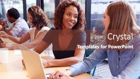  Presentation with working - PPT layouts with businessmen-and-businesswomen-working background and a tawny brown colored foreground