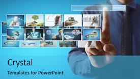  Presentation with photo album - Beautiful presentation theme featuring businessmen and reaching images streaming backdrop and a light blue colored foreground