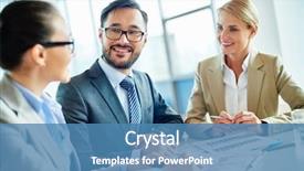  Presentation with employees - Beautiful PPT layouts featuring businessmen and two pretty employee backdrop and a  colored foreground