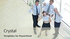  Presentation with railing - Slide set consisting of businessmen-and-woman-standing background and a lemonade colored foreground