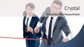  Presentation with finish line - Presentation design with businessmen cross the finish line background and a light gray colored foreground