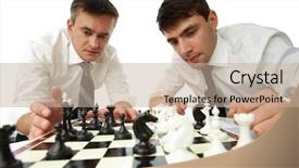  Presentation with strategic - Presentation design consisting of businessmen developing their strategic thinking background and a  colored foreground