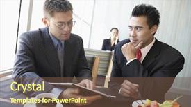  Presentation with contract - PPT layouts consisting of businessmen discussing contract in restaurant background and a tawny brown colored foreground