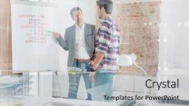  Presentation with game crossword puzzle - Amazing slide deck having businessmen discussing over crossword puzzle backdrop and a light gray colored foreground